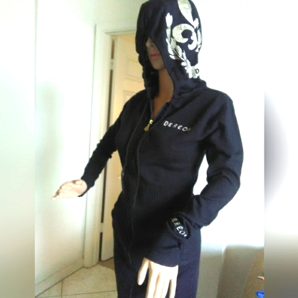 DEREON (BEYONCE BRAND) LONG SWEATER HOODIE SZ. MED W/ GOLD EMBELLISHMENTS Cute!!